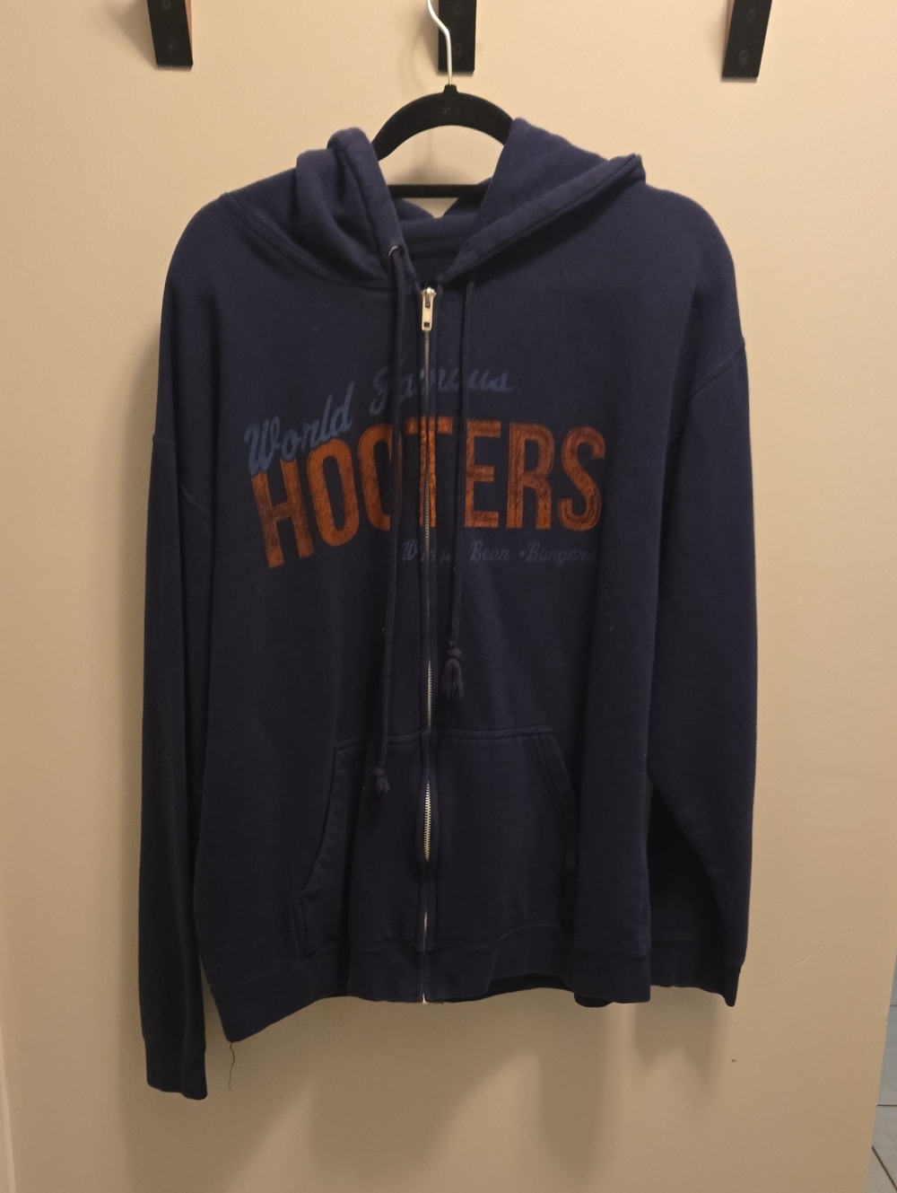 Navy 'HOOTERS' Zip-Up Hoodie